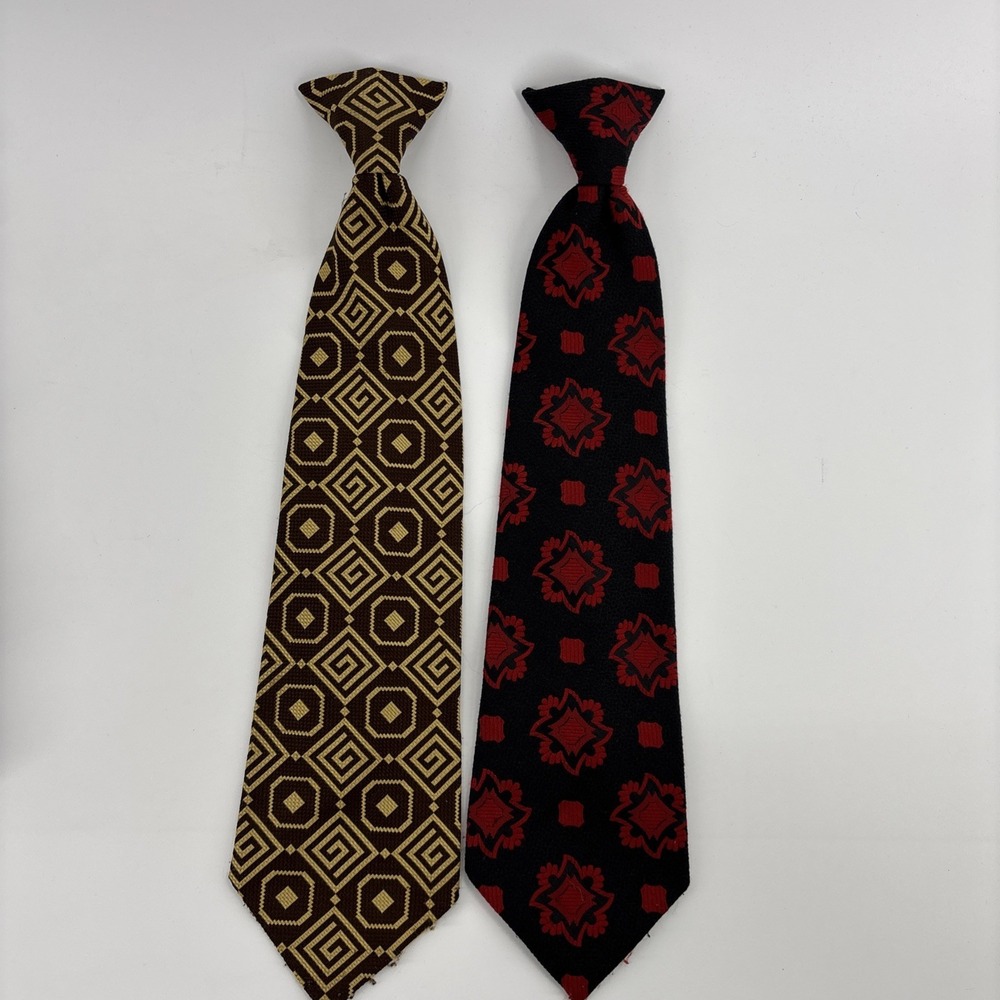 2 Snapper Neckties Tie Vintage 60s 70s Mens Wide Striped Disco Groovy Clip On